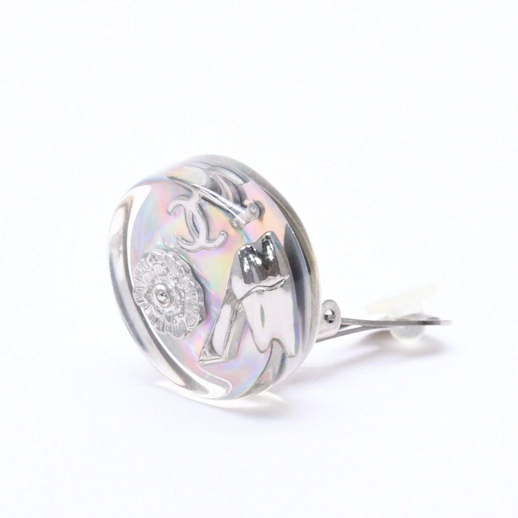 Chanel CC Logo Earrings 97 Resin Metal Aurora Clear Silver — view 2