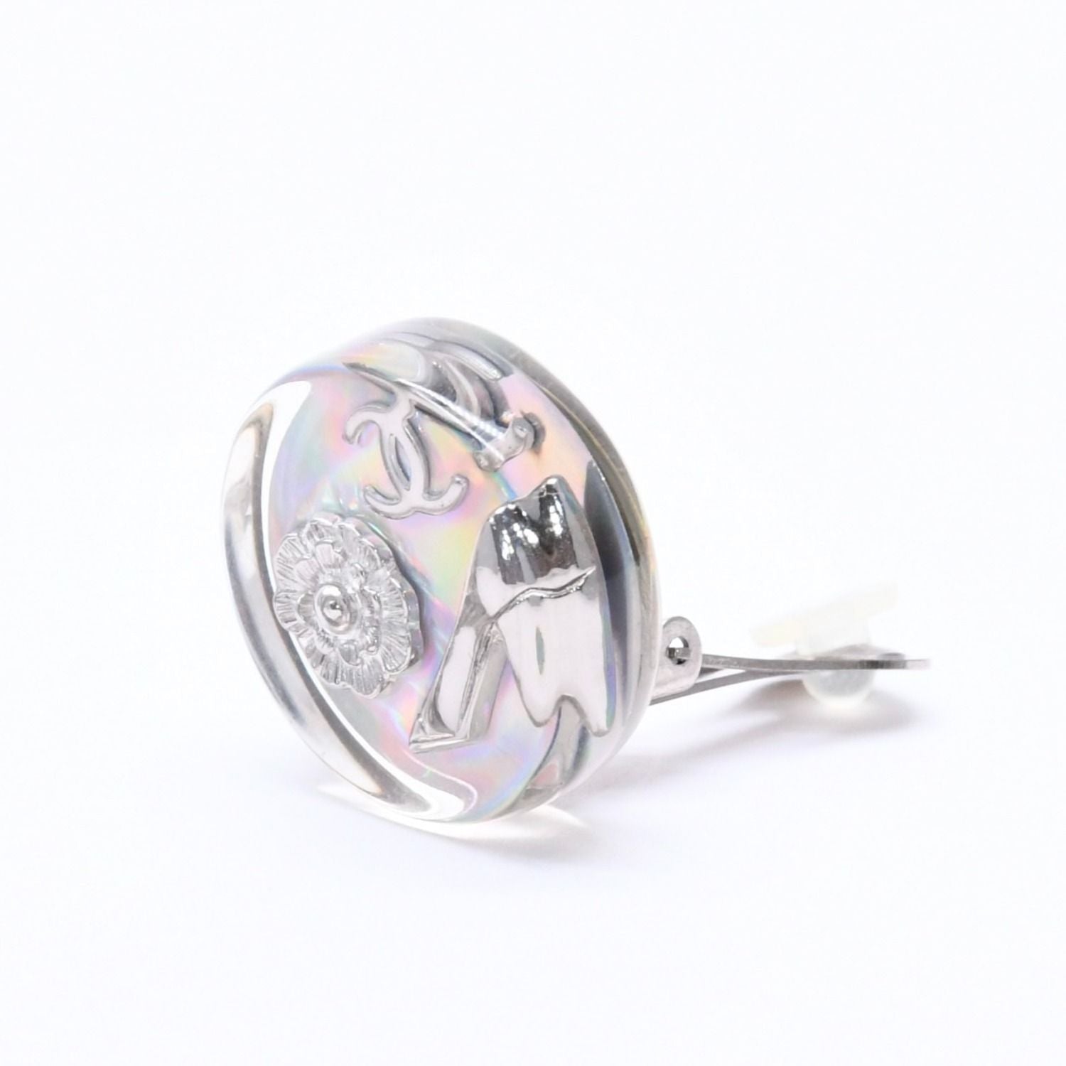 Chanel CC Logo Earrings 97 Resin Metal Aurora Clear Silver — view 2