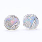 Chanel CC Logo Earrings 97 Resin Metal Aurora Clear Silver
