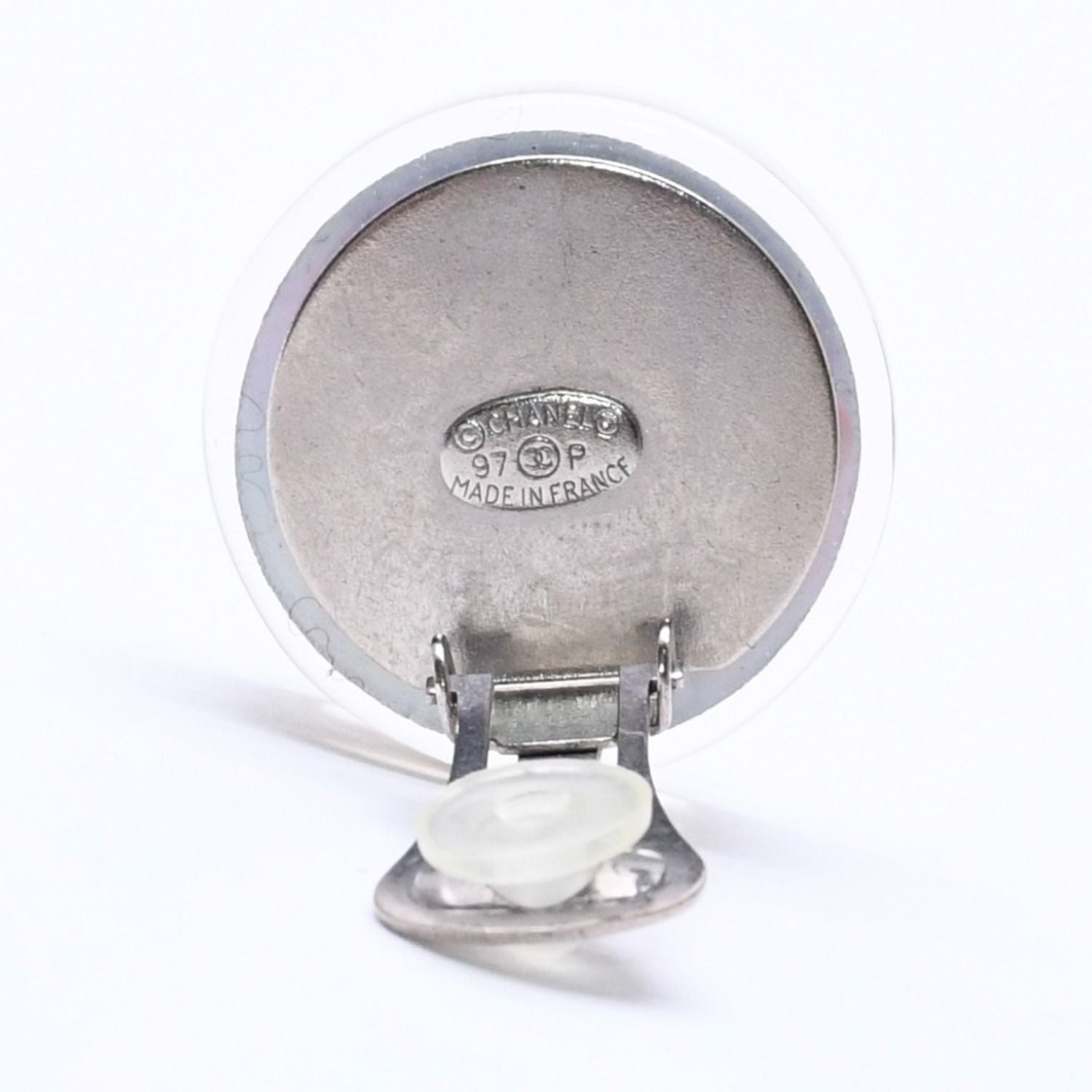 Chanel CC Logo Earrings 97 Resin Metal Aurora Clear Silver — view 5
