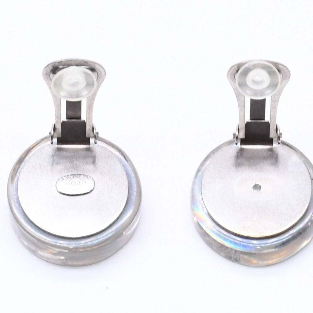 Chanel CC Logo Earrings 97 Resin Metal Aurora Clear Silver — view 6