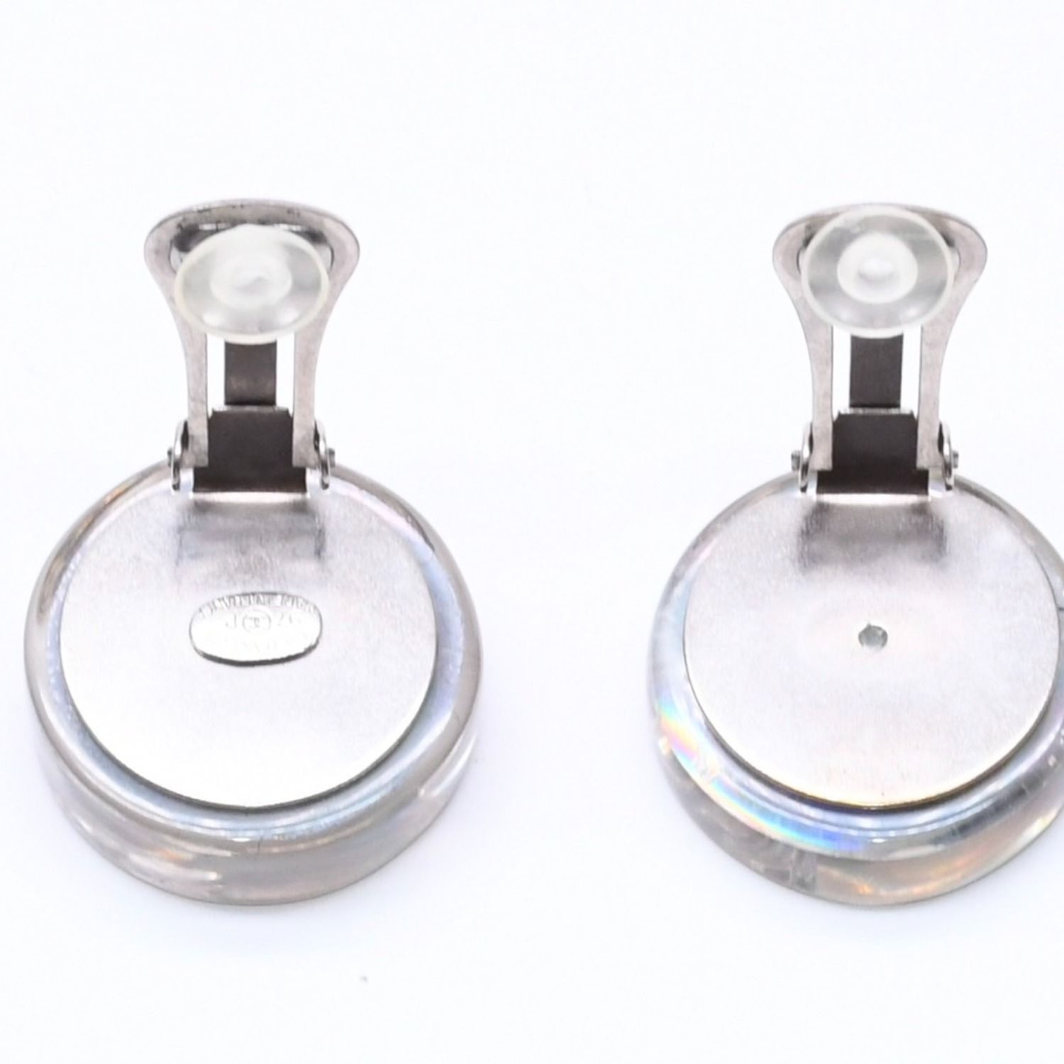 Chanel CC Logo Earrings 97 Resin Metal Aurora Clear Silver — view 6
