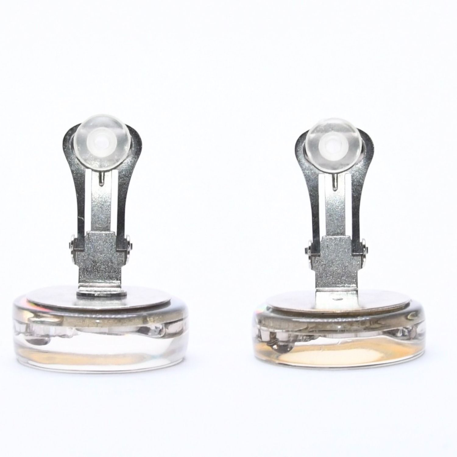Chanel CC Logo Earrings 97 Resin Metal Aurora Clear Silver — view 7