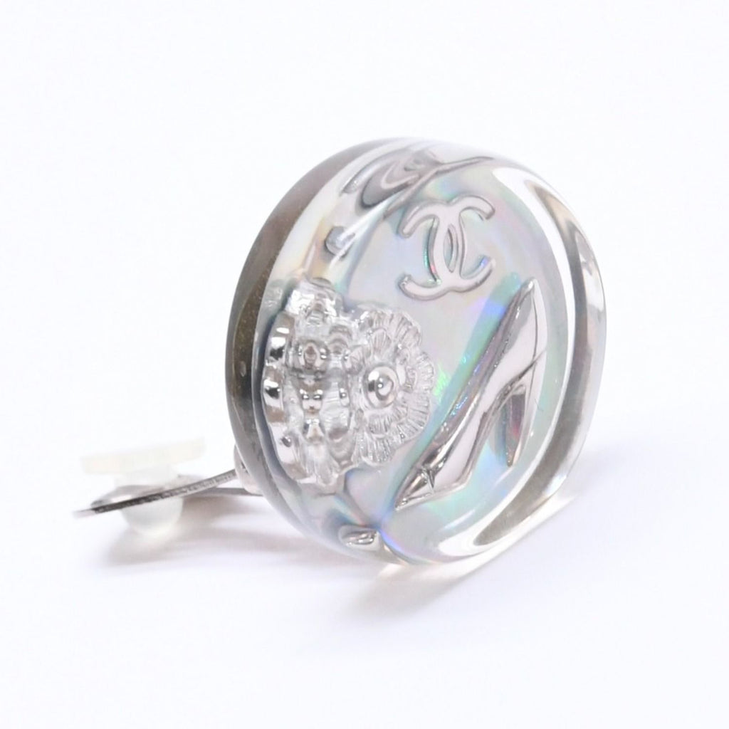 Chanel CC Logo Earrings 97 Resin Metal Aurora Clear Silver — view 3