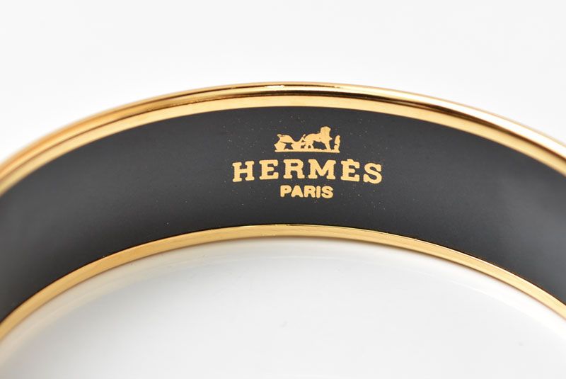 Hermes Bangle Bracelet Enamel GM Black Gold Horse Motif — view 2