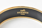 Hermes Bangle Bracelet Enamel GM Black Gold Horse Motif — view 2