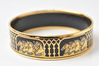 Hermes Bangle Bracelet Enamel GM Black Gold Horse Motif — view 4