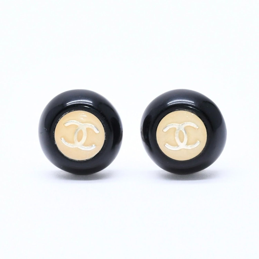 Chanel CC Logo Earrings 99 Resin Metal White Black Bicolor