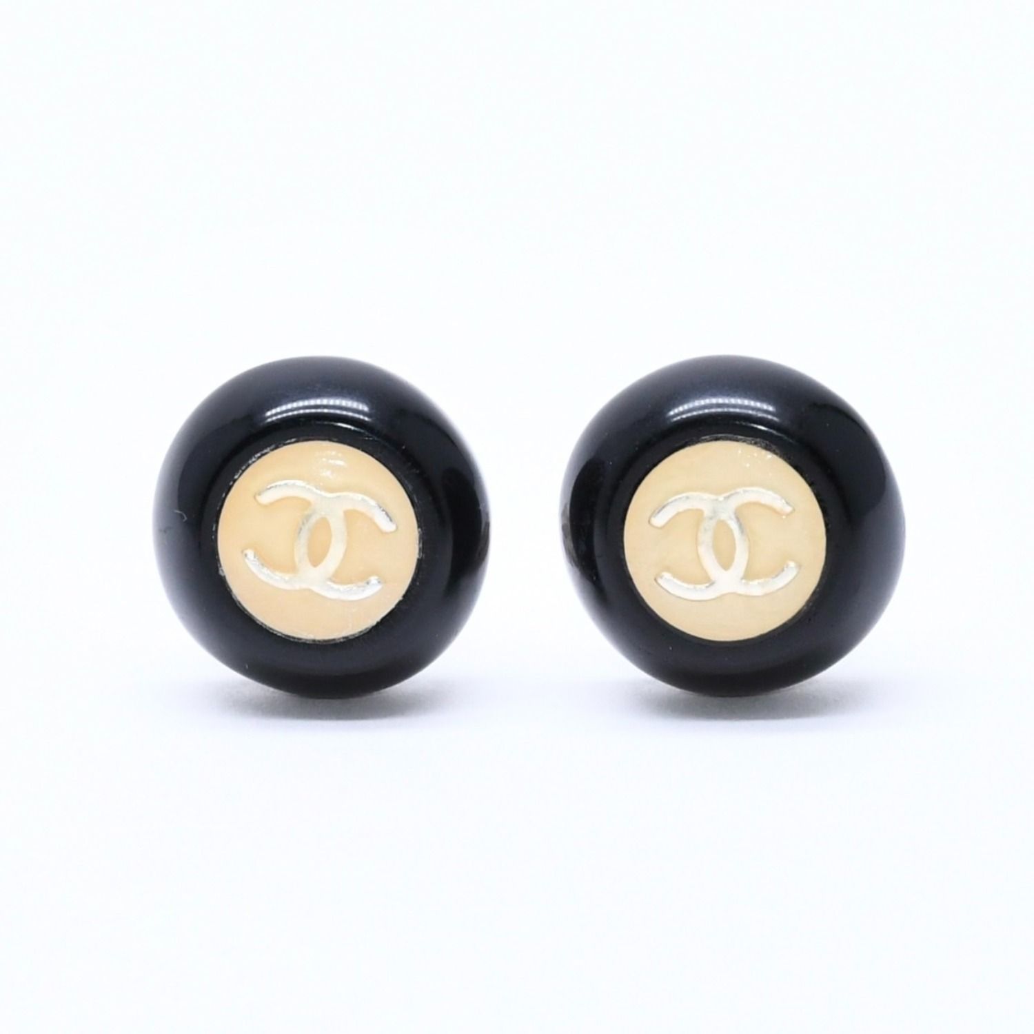 Chanel CC Logo Earrings 99 Resin Metal White Black Bicolor