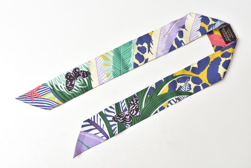 Hermes Twill Scarf Silk Jaguar Quetzal Pattern Purple Multi — view 4