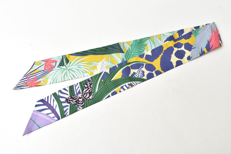 Hermes Twill Scarf Silk Jaguar Quetzal Pattern Purple Multi — view 3