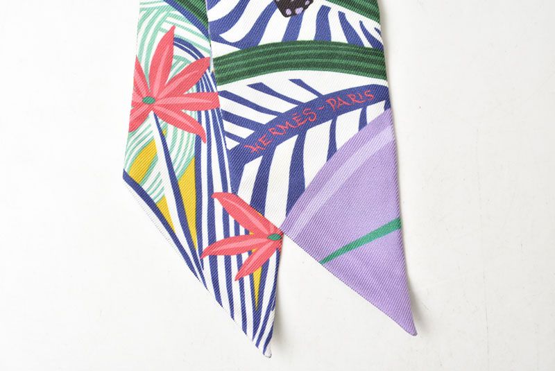 Hermes Twill Scarf Silk Jaguar Quetzal Pattern Purple Multi — view 2