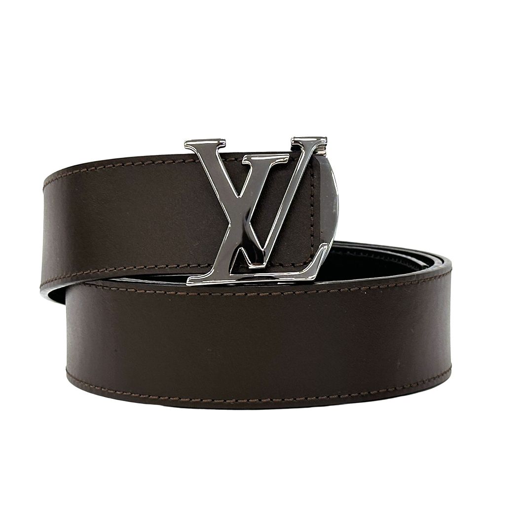 Louis Vuitton Belt Leather Ceinture Reversible Black Brown Silver Logo Adult