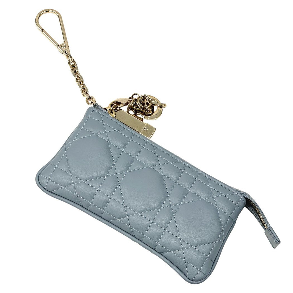 Dior Wallet Cannage Coin Case with Leather Blue Chain Small Compact Quilted Logo — view 4