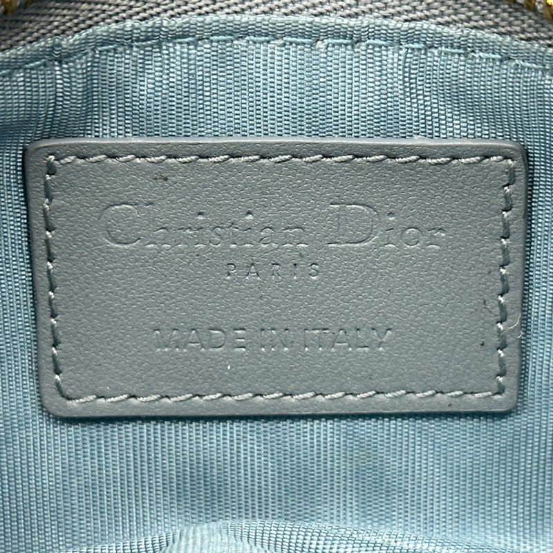 Dior Wallet Cannage Coin Case with Leather Blue Chain Small Compact Quilted Logo — view 6