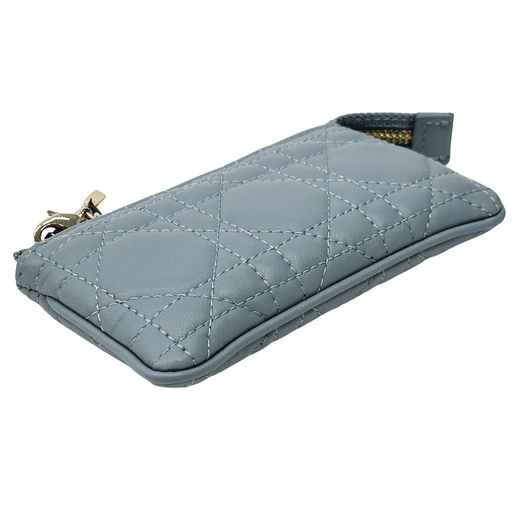 Dior Wallet Cannage Coin Case with Leather Blue Chain Small Compact Quilted Logo — view 3