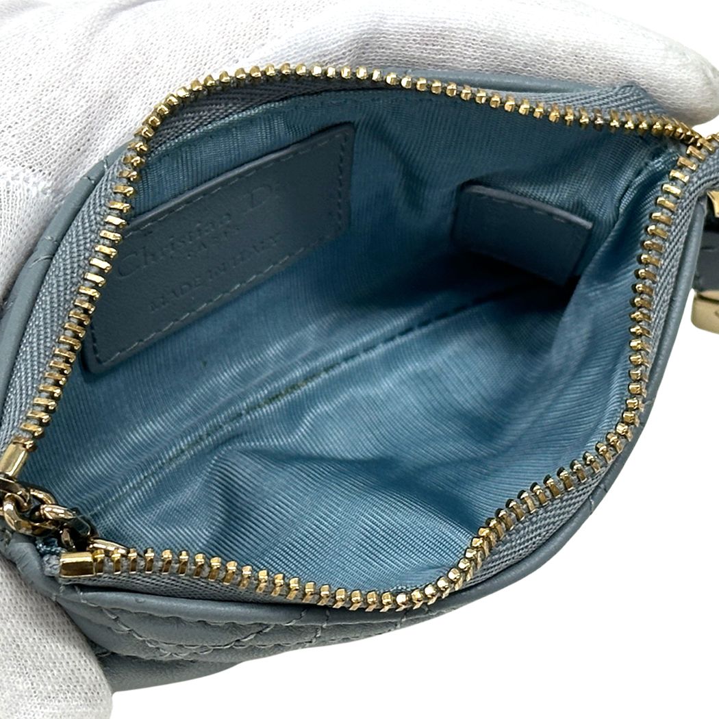 Dior Wallet Cannage Coin Case with Leather Blue Chain Small Compact Quilted Logo — view 5