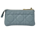 Dior Wallet Cannage Coin Case with Leather Blue Chain Small Compact Quilted Logo — view 2