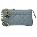 Dior Wallet Cannage Coin Case with Leather Blue Chain Small Compact Quilted Logo