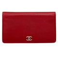 Chanel Wallet Sevruga Leather Red Silver CC Logo