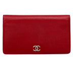 Chanel Wallet Sevruga Leather Red Silver CC Logo