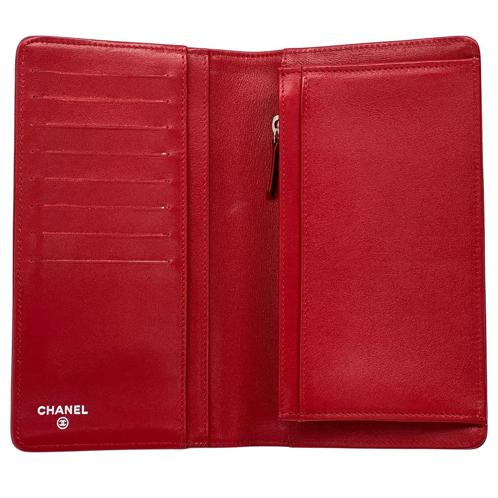 Chanel Wallet Sevruga Leather Red Silver CC Logo — view 4