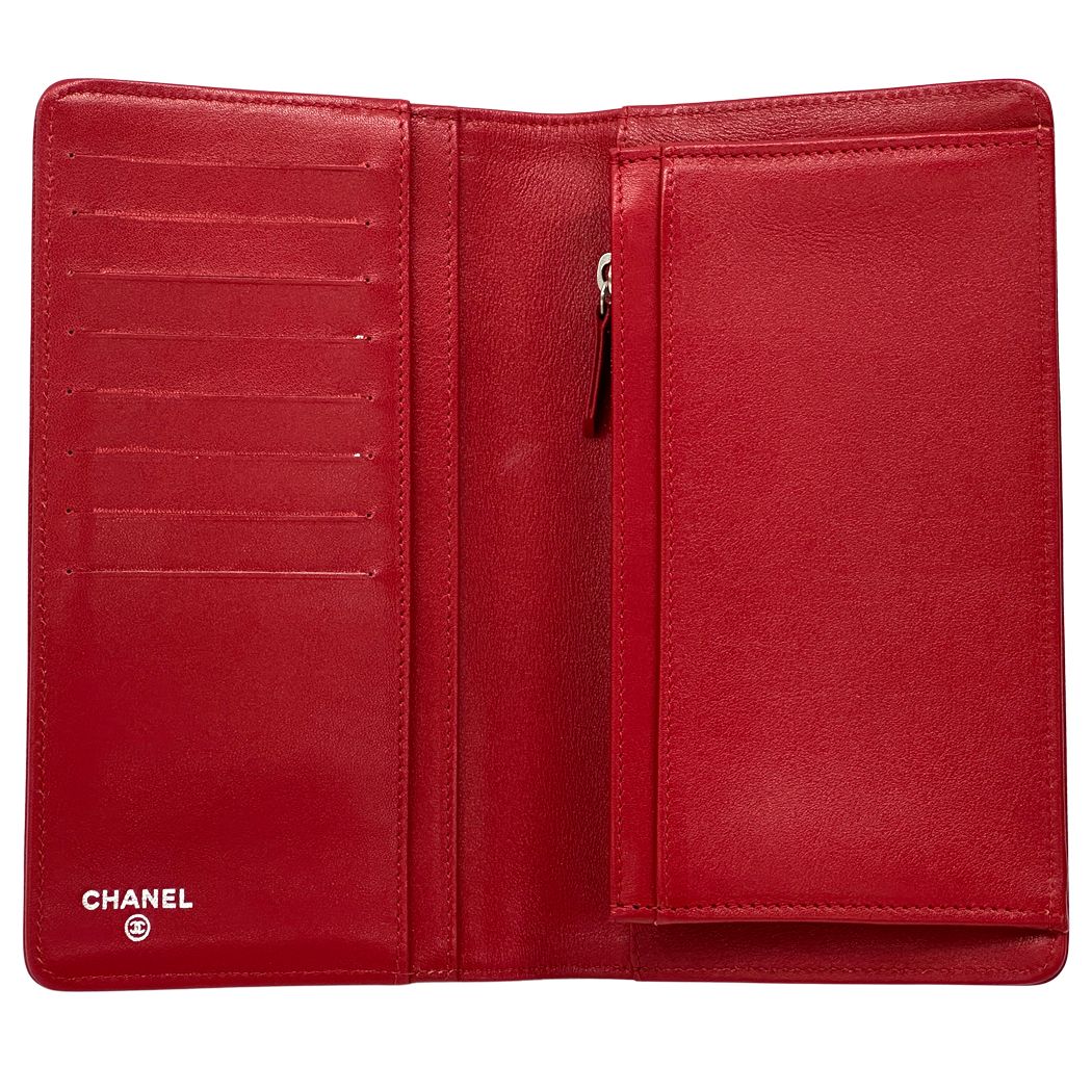 Chanel Wallet Sevruga Leather Red Silver CC Logo — view 4