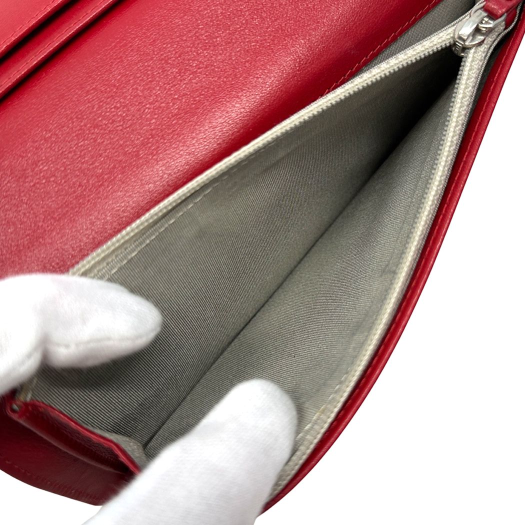 Chanel Wallet Sevruga Leather Red Silver CC Logo — view 6