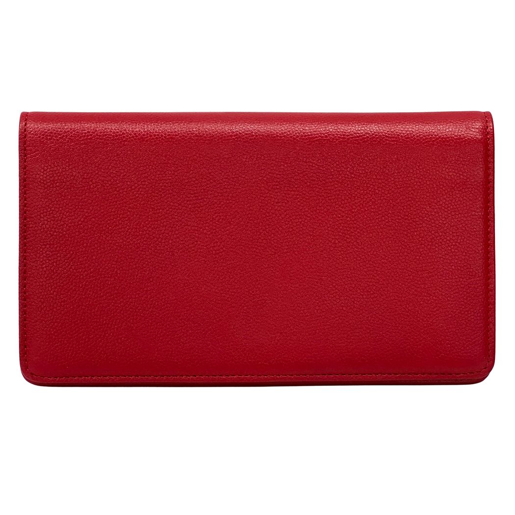 Chanel Wallet Sevruga Leather Red Silver CC Logo — view 2