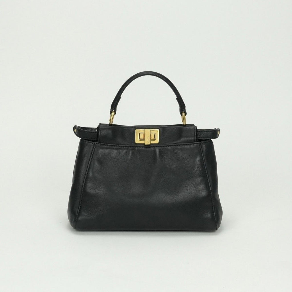 Fendi Peekaboo Small Mini Bag Tote Leather Black Gold 2-Way — view 3