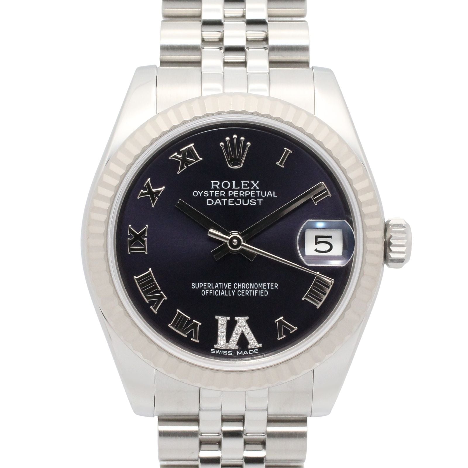 Rolex Watch Datejust VI Diamond Boys Aubergine 18k White Gold Stainless Steel