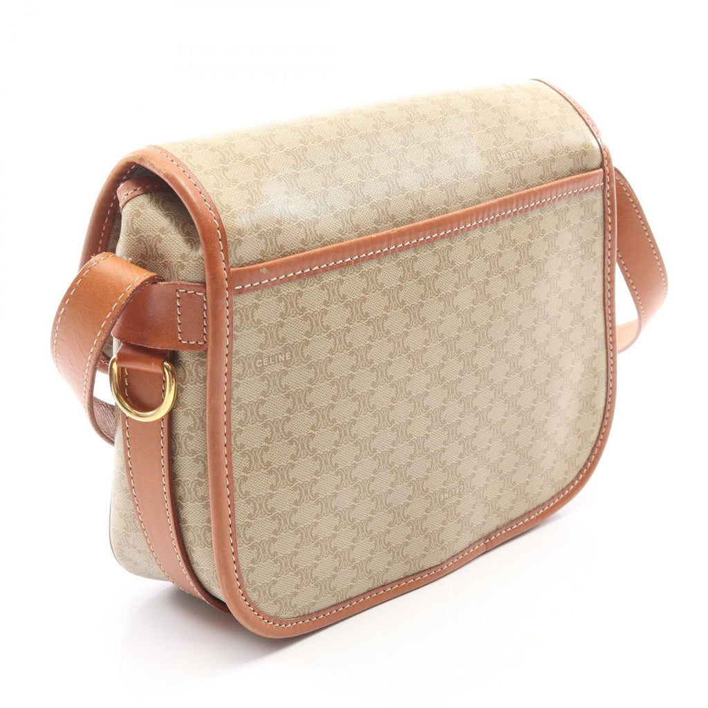 Celine Shoulder Bag Macadam Flap Beige Brown Canvas Leather — view 2