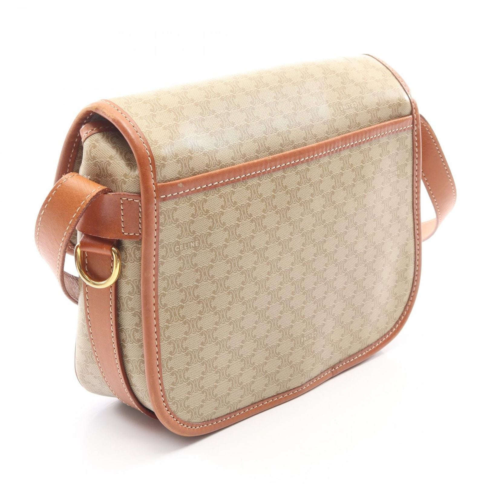Celine Shoulder Bag Macadam Flap Beige Brown Canvas Leather — view 2