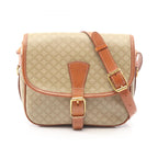 Celine Shoulder Bag Macadam Flap Beige Brown Canvas Leather
