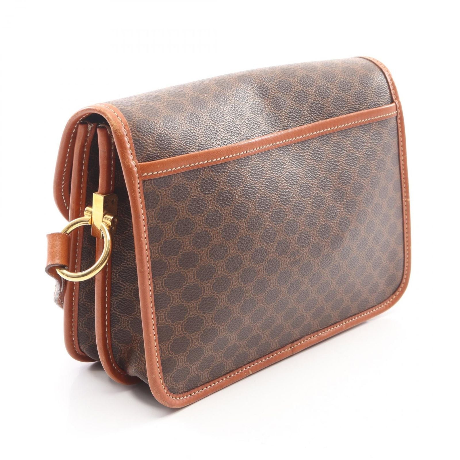 Celine Shoulder Bag Macadam Brown Dark Canvas Leather — view 2