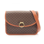 Celine Shoulder Bag Macadam Brown Dark Canvas Leather