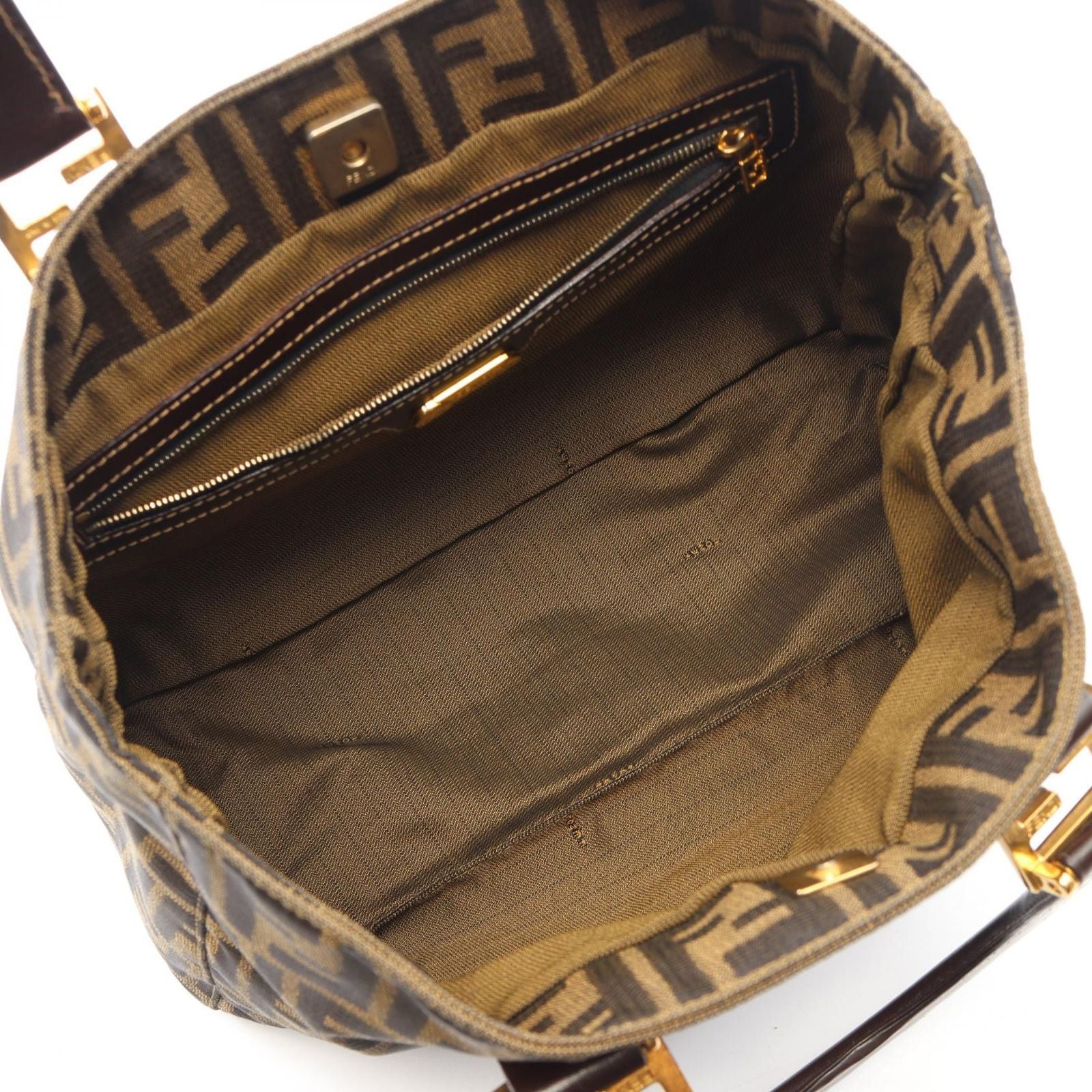 Fendi Tote Zucca Brown Black Canvas Leather Handbag — view 3