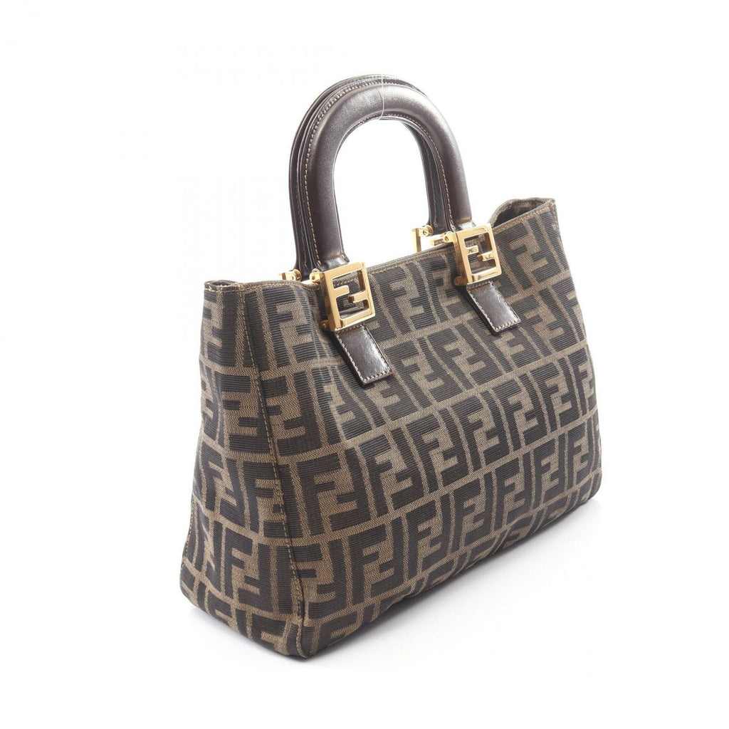 Fendi Tote Zucca Brown Black Canvas Leather Handbag — view 2