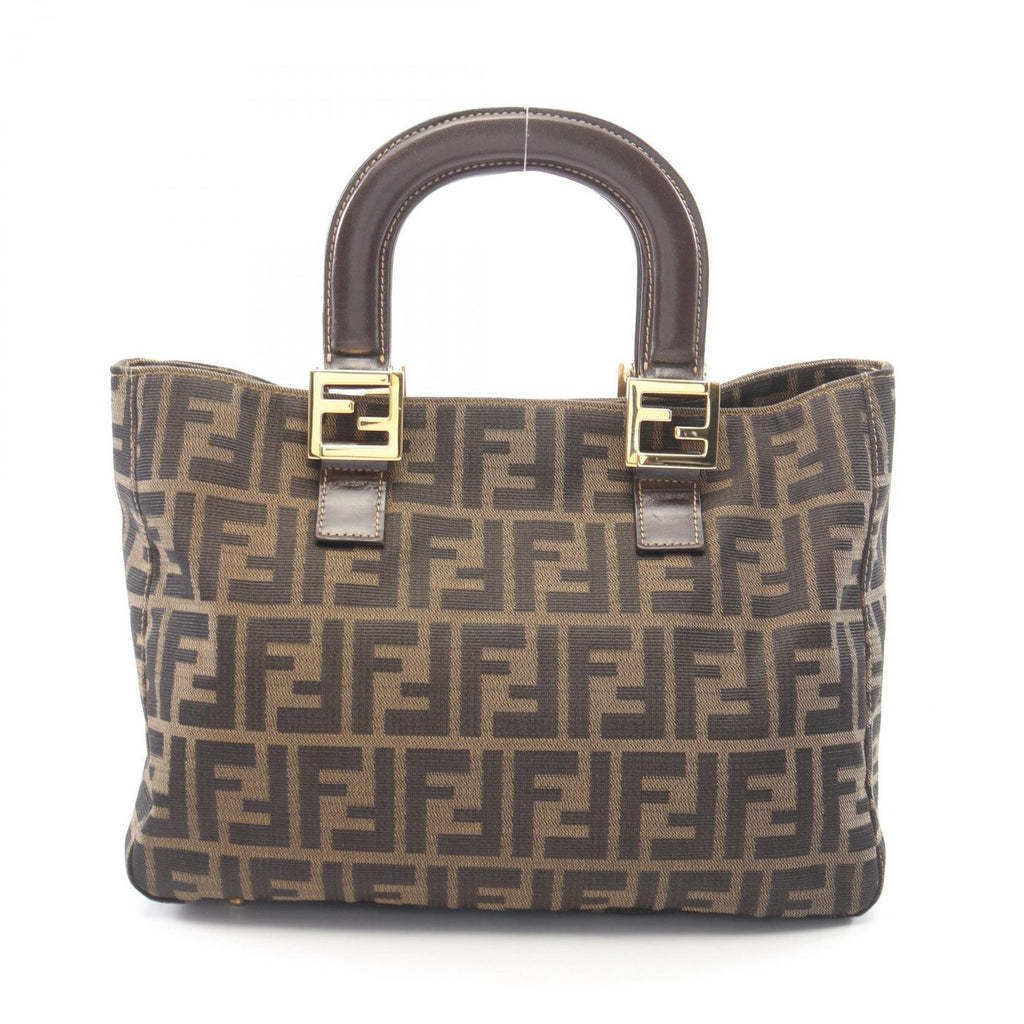Fendi Tote Zucca Brown Black Canvas Leather Handbag