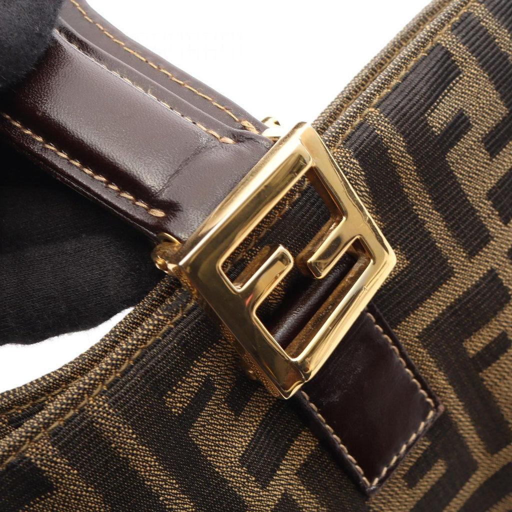Fendi Tote Zucca Brown Black Canvas Leather Handbag — view 8