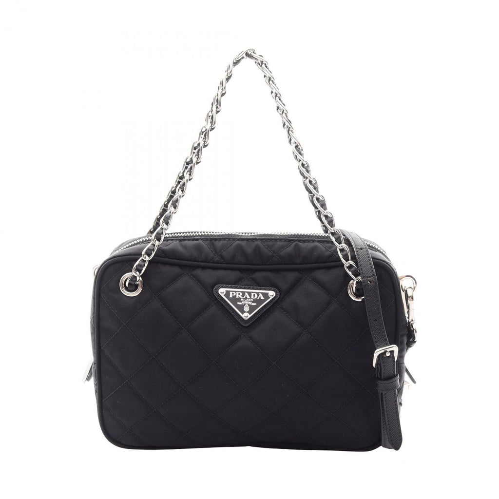 Prada Handbag Tessuto Impuntu 2-Way Black Nylon Saffiano Leather Quilted