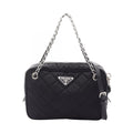 Prada Handbag Tessuto Impuntu 2-Way Black Nylon Saffiano Leather Quilted