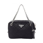 Prada Handbag Tessuto Impuntu 2-Way Black Nylon Saffiano Leather Quilted