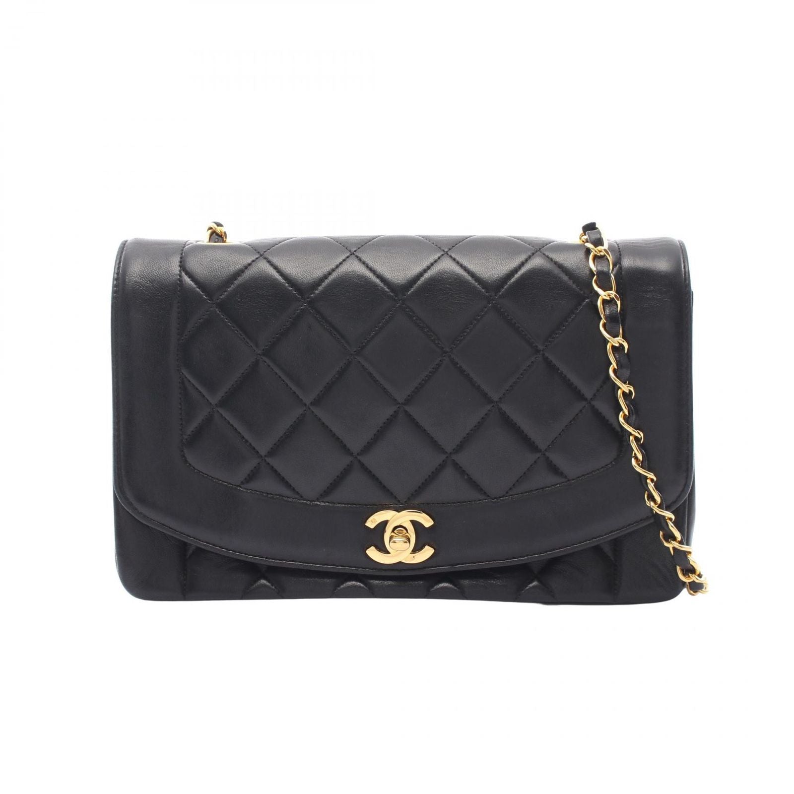 Chanel Shoulder Bag Quilted Diana Flap Black Lambskin Chain
