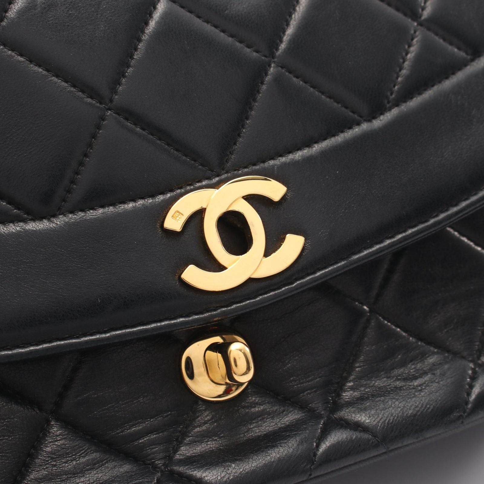 Chanel Shoulder Bag Quilted Diana Flap Black Lambskin Chain — view 6