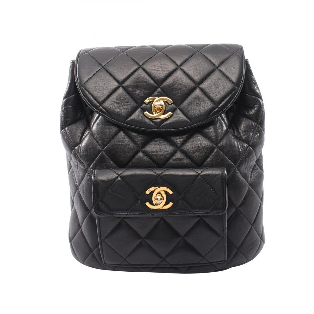 Chanel Backpack Quilted Turnlock Chain Black Lambskin Double