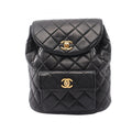 Chanel Backpack Quilted Turnlock Chain Black Lambskin Double