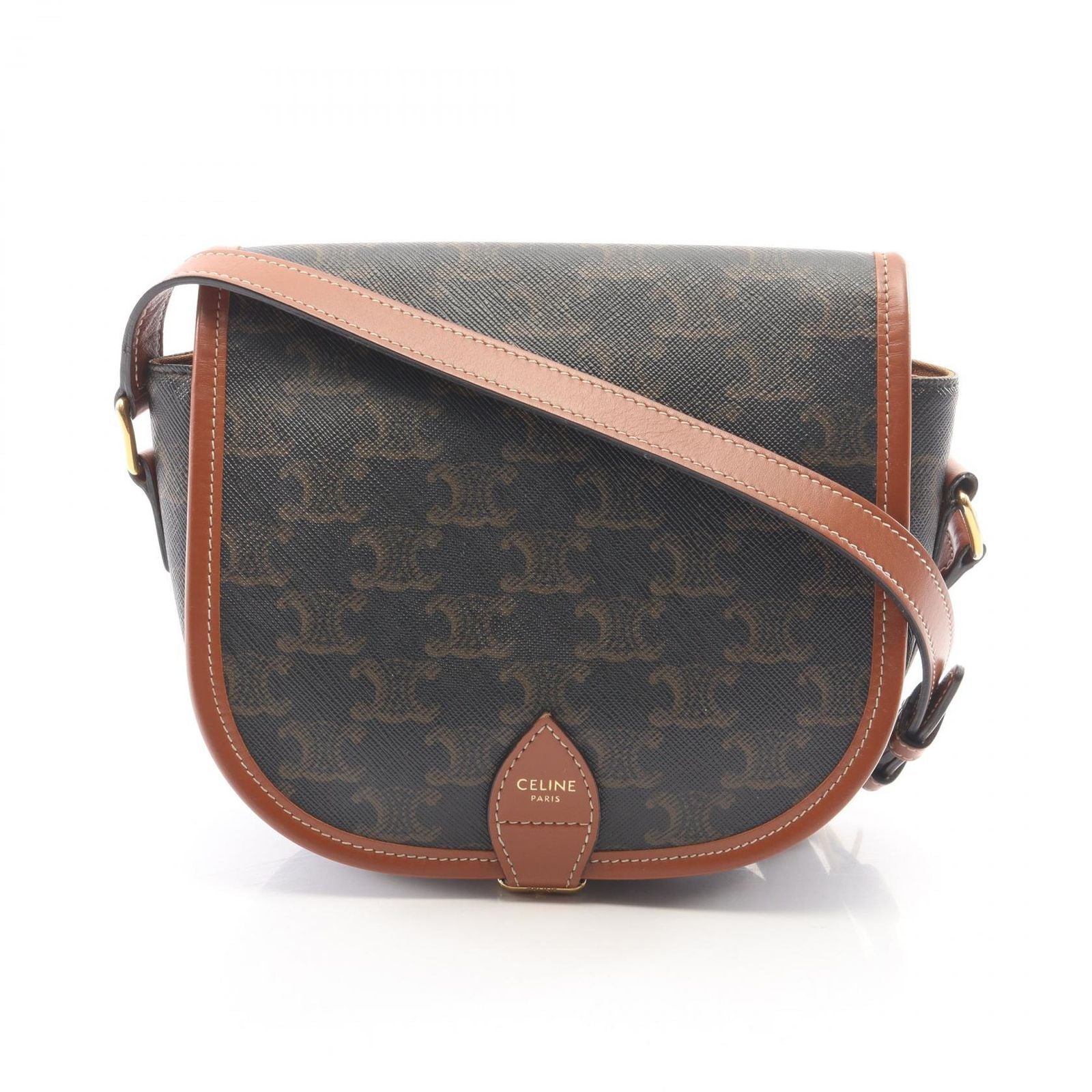 Celine Shoulder Bag Folco Triomphe Brown Black Canvas Leather