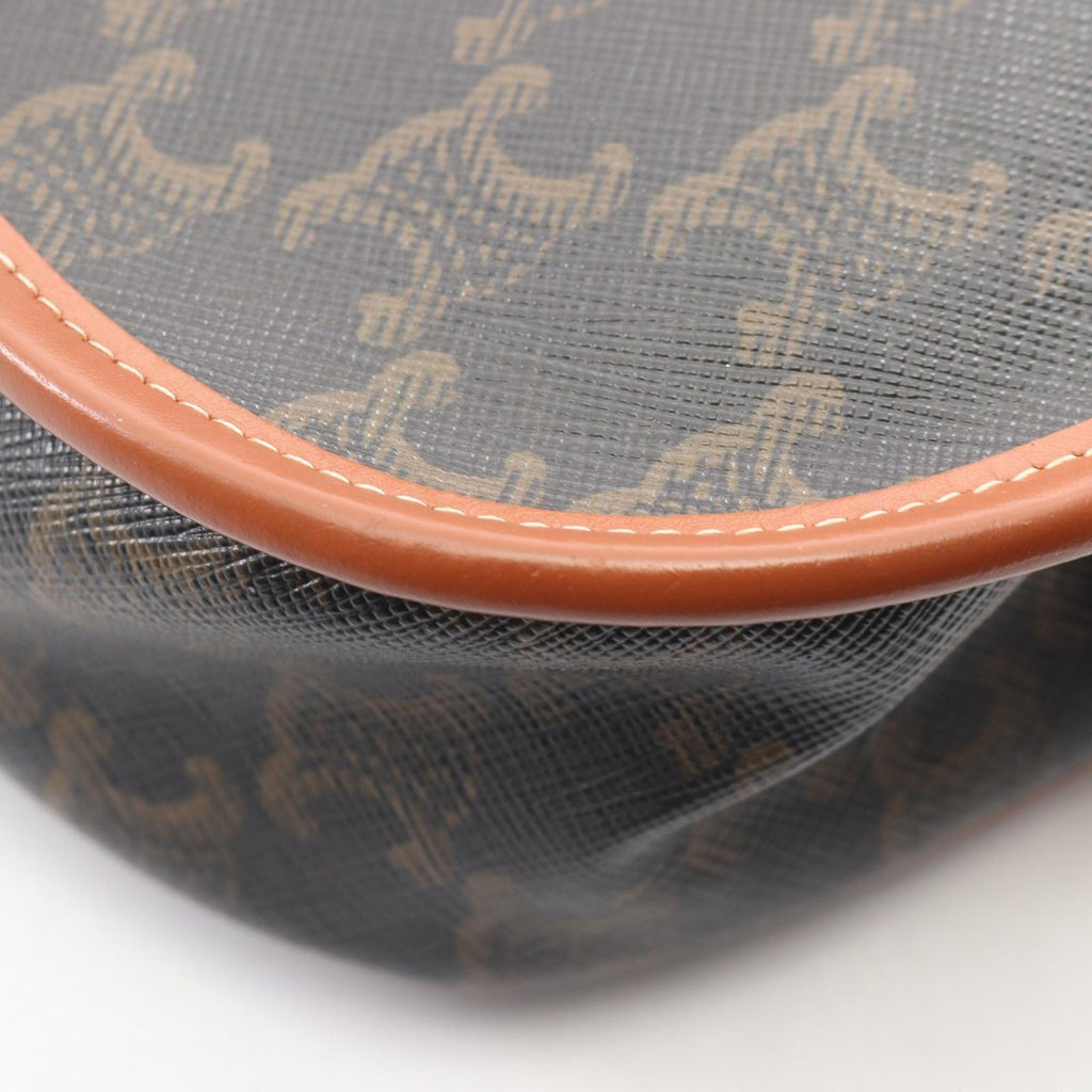 Celine Shoulder Bag Folco Triomphe Brown Black Canvas Leather — view 7