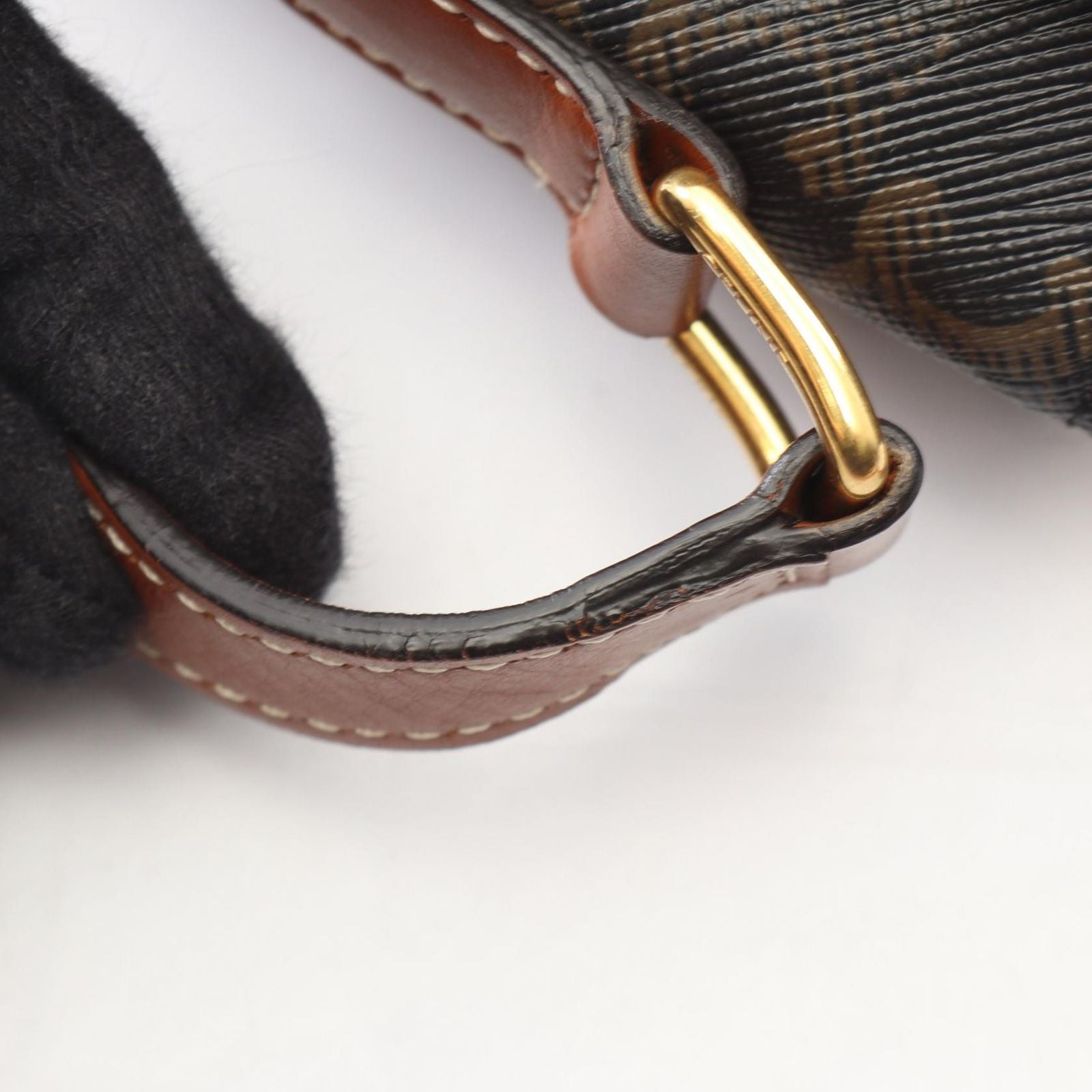 Celine Shoulder Bag Folco Triomphe Brown Black Canvas Leather — view 9